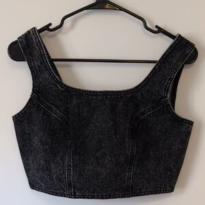 Black Washed Denim Crop Tank Top